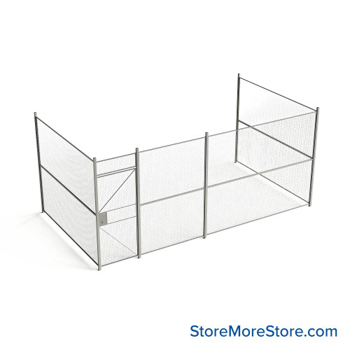 Wire Security Cage, 224" W x 124" D x 101.25" H, 3 Side, 3" Hinged Door