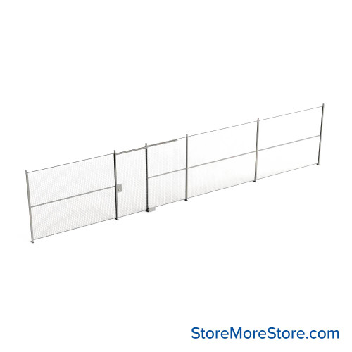 Wire Security Cage, 480" W x 2" D x 125.25" H, 1 Side, 4" Sliding Door