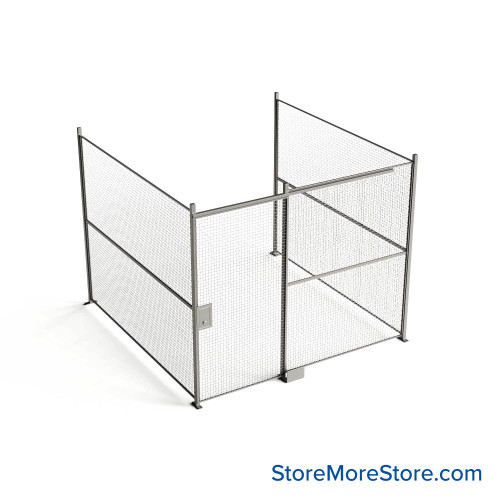 Wire Security Cage, 126" W x 124" D x 125.25" H, 3 Side, 4" Sliding Door