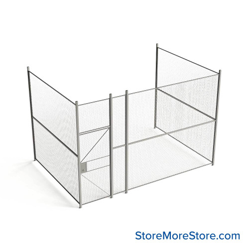 Wire Security Cage, 176" W x 124" D x 125.25" H, 3 Side, 3" Hinged Door
