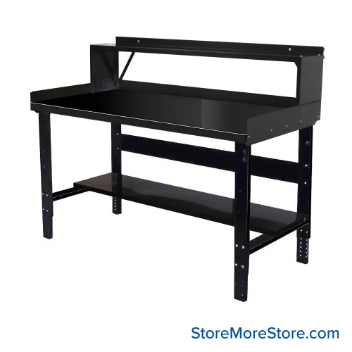Industrial Workbenches, 72" W x 36" D, Steel, 3"H Back & End Stop, 10"D Riser Shelf, 11"D Lower Shelf