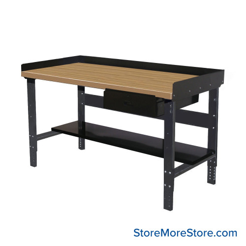 Industrial Workbenches, 60" W x 30" D, Maple, 18"W x 6"H Drawer, 3"H Back & End Stop, 11"D Lower Shelf