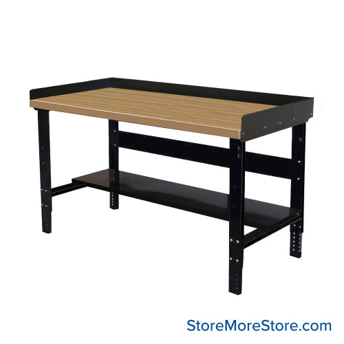 Industrial Workbenches, 72" W x 30" D, Shop Top, 3"H Back & End Stop, 11"D Lower Shelf