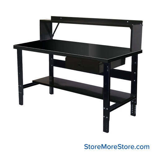 Industrial Workbenches, 48" W x 30" D, Steel, 18"W x 6"H Drawer, 10"D Riser Shelf, 11"D Lower Shelf
