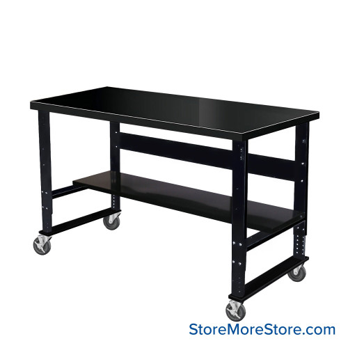 Industrial Workbenches, 48" W x 30" D, Steel, 11"D Lower Shelf, Includes Casters