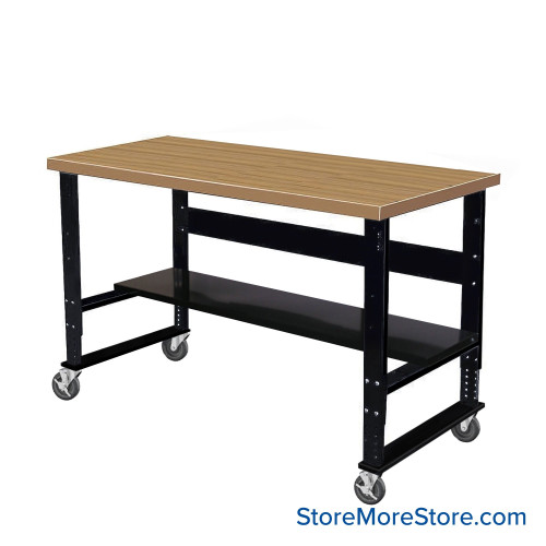Industrial Workbenches, 72" W x 30" D, Shop Top, 11"D Lower Shelf, Includes Casters