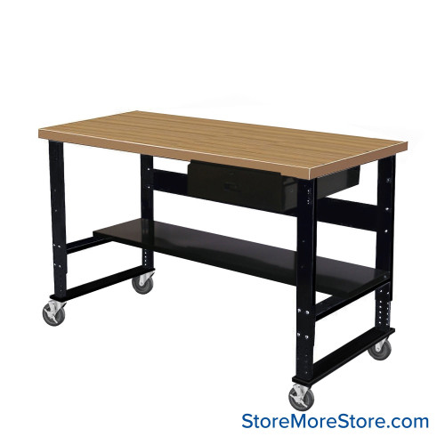 Industrial Workbenches, 72" W x 36" D, Shop Top, 18"W x 6"H Drawer, 11"D Lower Shelf, Includes Casters
