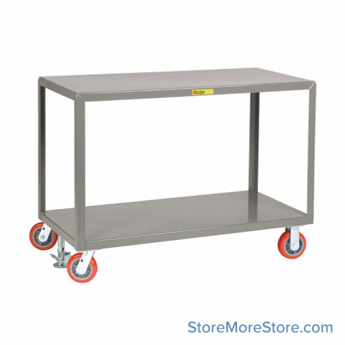 Rolling Worktable, 36" W x 24" D, 6" Polyurethane No Brakes Casters, Two Shelves
