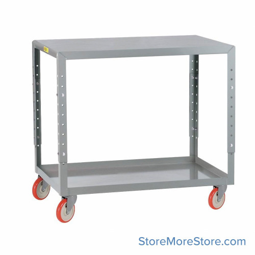 Rolling Worktable, 48" W x 24" D, 5" Polyurethane No Brakes Casters, Two Shelves