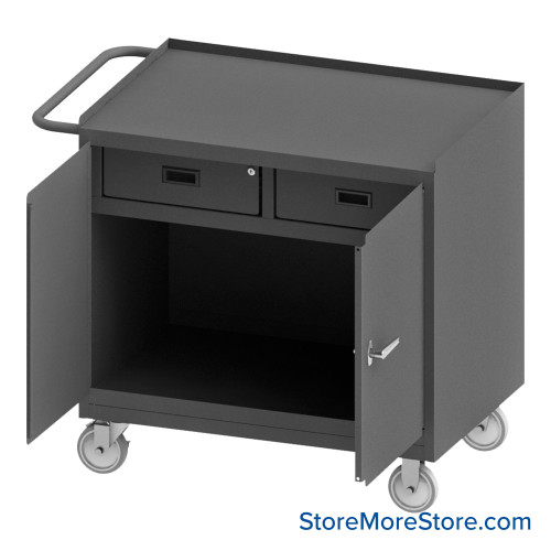 Mobile Workbench Cart, 42.25" W x 36.5" H, Steel, 2 Drawers/ No Shelf, 2 Doors