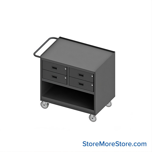 Mobile Workbench Cart, 42.25" W x 36.5" H, Steel, 2 Drawers/ No Shelf