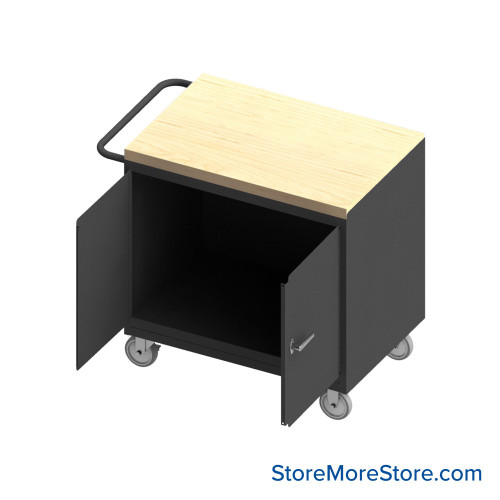 Mobile Workbench Cart, 42.25" W x 37.25" H, Maple, No Drawers/ No Shelf, 2 Doors