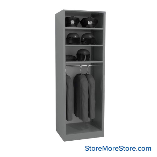 Uniform Hanging Rack, 30" W x 88" H, 3 Shelves, Solid Door, Key Lock