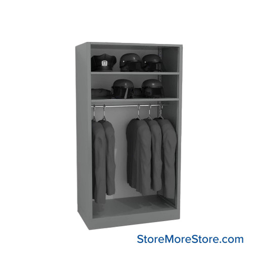 Uniform Hanging Rack, 42" W x 76" H, 2 Shelves, Ventilated Door, Key Lock Uniform Hanging Rack, 42" W x 76" H, 2 Shelves, Ventilated Door, Key Lock