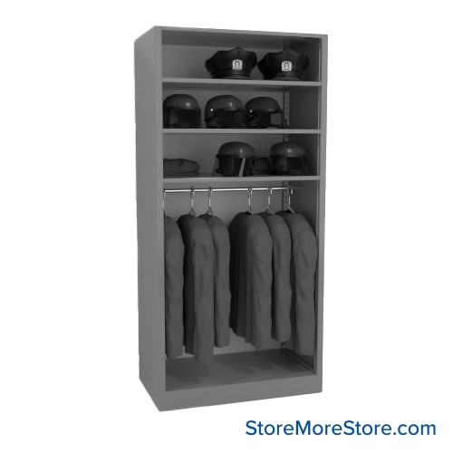 Uniform Hanging Rack, 42" W x 88" H, 3 Shelves, No Door, No Lock