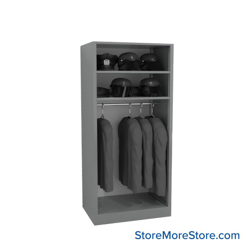 Uniform Hanging Rack, 36" W x 76" H, 2 Shelves, Ventilated Door, Digital Lock Uniform Hanging Rack, 36" W x 76" H, 2 Shelves, Ventilated Door, Digital Lock