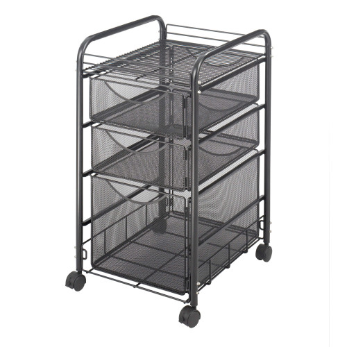 Rolling Mesh File Cart with Three Drawers for Files and Supplies