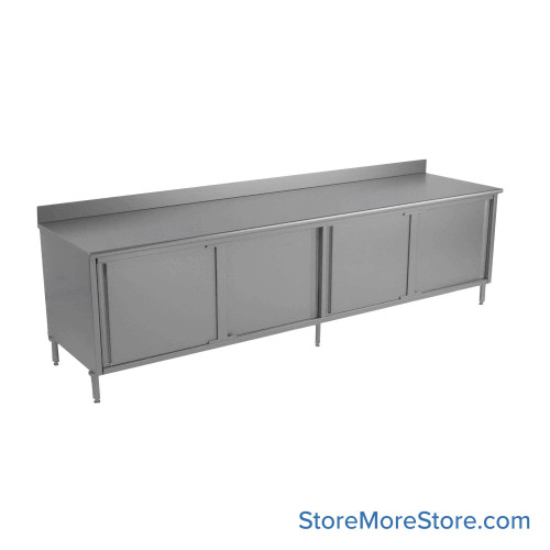 Stainless Steel Base Cabinets, 120" W x 30" D, Sliding Doors, 1.5" Rolled Front with 4" Backspash Stainless Steel Base Cabinets, 120" W x 30" D, Sliding Doors, 1.5" Rolled Front with 4" Backspash