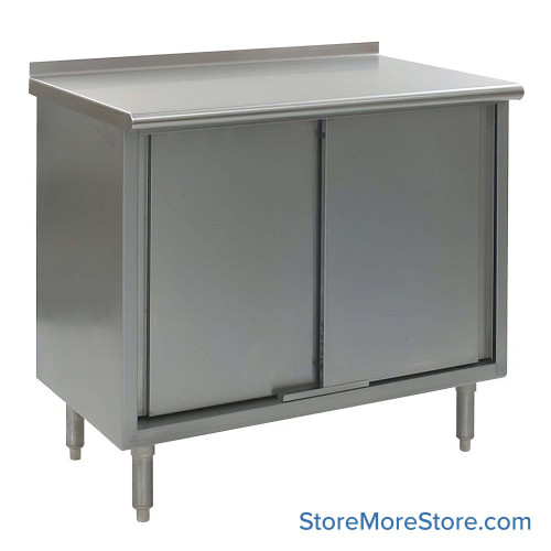 Stainless Steel Base Cabinets, 120" W x 24" D, Sliding Doors, 1.5" Rolled Front with 1.5" Backsplash
