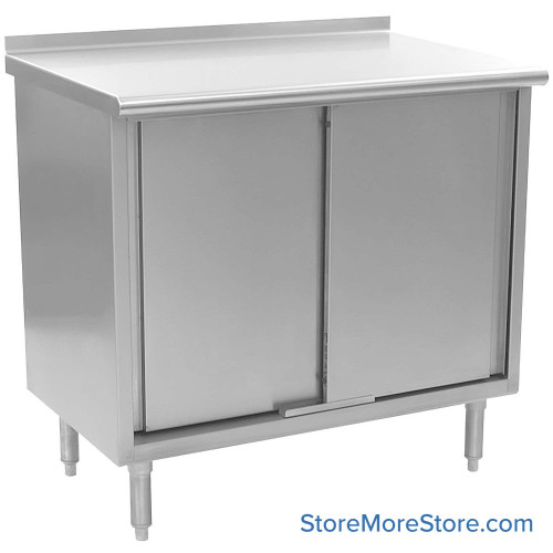 Stainless Steel Base Cabinets, 36" W x 24" D, Sliding Doors, 1.5" Rolled Front with 1.5" Backsplash