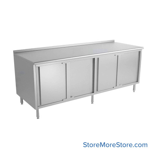 Stainless Steel Base Cabinets, 96" W x 30" D, Sliding Doors, 1.5" Rolled Front with 1.5" Backsplash