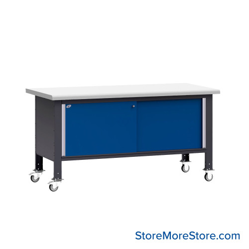 Mobile Workbench, 72" W x 36" D x 35" H, Cabinet Workbench, Acrylic/PVC, Includes Casters Mobile Workbench, 72" W x 36" D x 35" H, Cabinet Workbench, Acrylic/PVC, Includes Casters