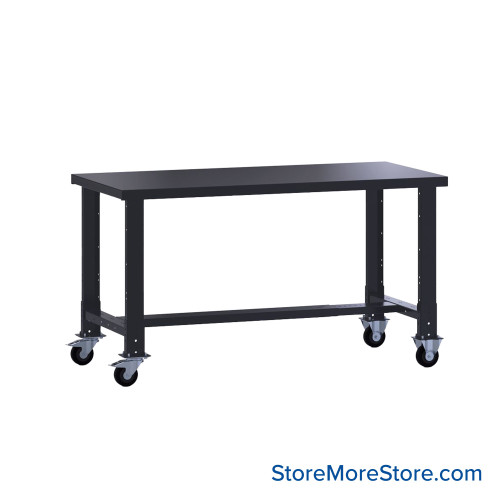 Mobile Workbench, 72" W x 36" D x 35" H, Workbench w/o Shelf, Steel, Includes Casters