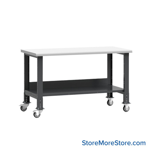 Mobile Workbench, 72" W x 30" D x 35" H, Workbench w/ Shelf, Acrylic/PVC, Includes Casters