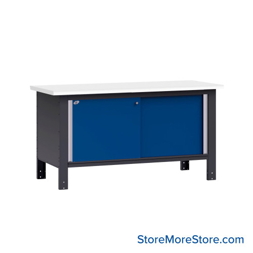 Mobile Workbench, 60" W x 30" D x 34" H, Cabinet Workbench, Laminate