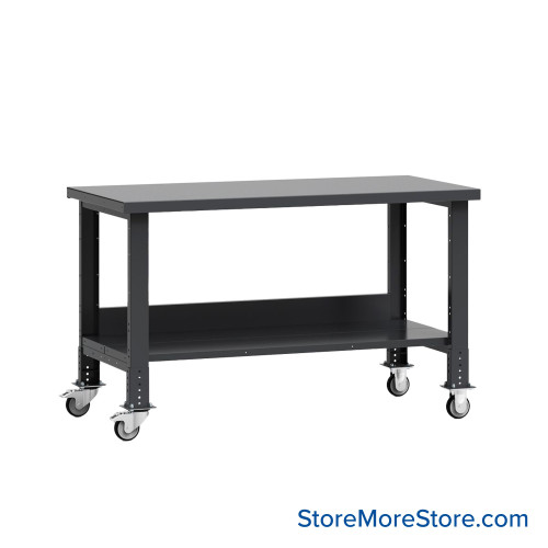 Mobile Workbench, 60" W x 30" D x 35" H, Workbench w/ Shelf, Steel, Includes Casters