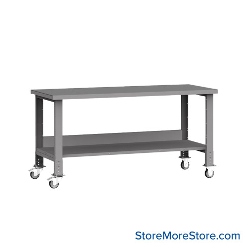 Mobile Workbench, 72" W x 36" D x 35" H, Workbench w/ Shelf, Steel, Includes Casters