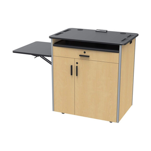 Educational Flat Top Lectern with 12U Rack and Folding Shelf