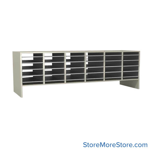 Mail Sorter, 71.5" W x 24" H, 18" Sorting Height, Laminate Back, 6" Closed Back Riser