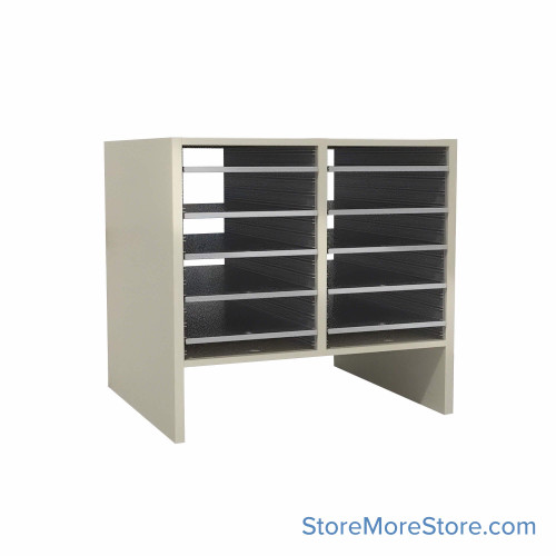 Mail Sorter, 24.75" W x 24" H, 18" Sorting Height, Laminate Back, 6" Open Back Riser