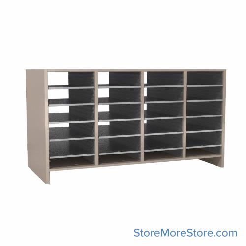 Mail Sorter, 48.25" W x 27" H, 24" Sorting Height, Laminate Back, 3" Open Back Riser