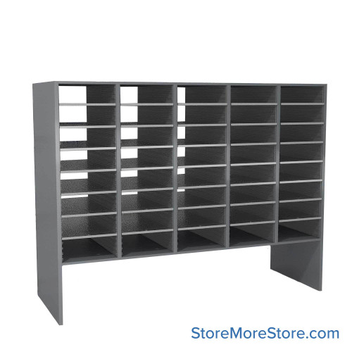 Mail Sorter, 59.75" W x 48" H, 36" Sorting Height, Laminate Back, 12" Open Back Riser