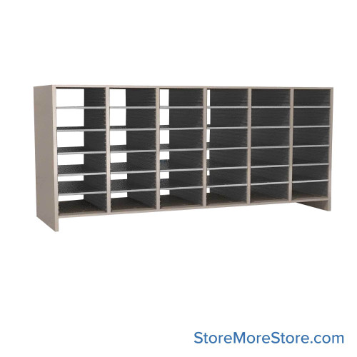 Mail Sorter, 71.5" W x 33" H, 30" Sorting Height, Laminate Back, 3" Closed Back Riser