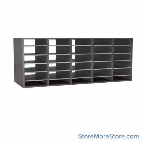 Mail Sorter, 59.75" W x 24" H, 24" Sorting Height, Laminate Back, No Riser Riser