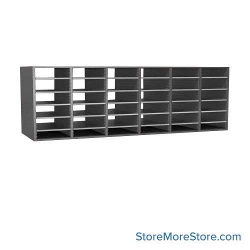 Mail Sorter, 71.5" W x 24" H, 24" Sorting Height, Laminate Back, No Riser Riser