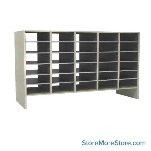 Mail Sorter, 59.75" W x 36" H, 30" Sorting Height, Laminate Back, 6" Open Back Riser