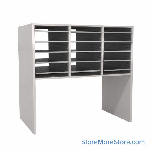 Legal Size Mail Sorter, 36.5" W x 36" H, 18" Sorting Height, Laminate Sorter Back, 18" Closed Back Riser