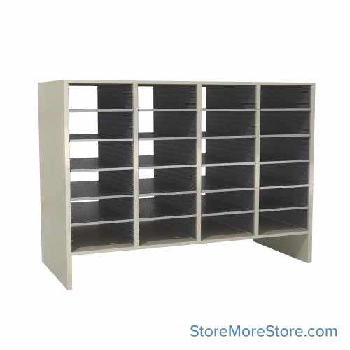 Legal Size Mail Sorter, 48.25" W x 36" H, 30" Sorting Height, Plexiglass Sorter Back, 6" Open Back Riser