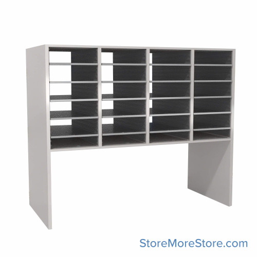 Legal Size Mail Sorter, 48.25" W x 42" H, 24" Sorting Height, Laminate Sorter Back, 18" Closed Back Riser
