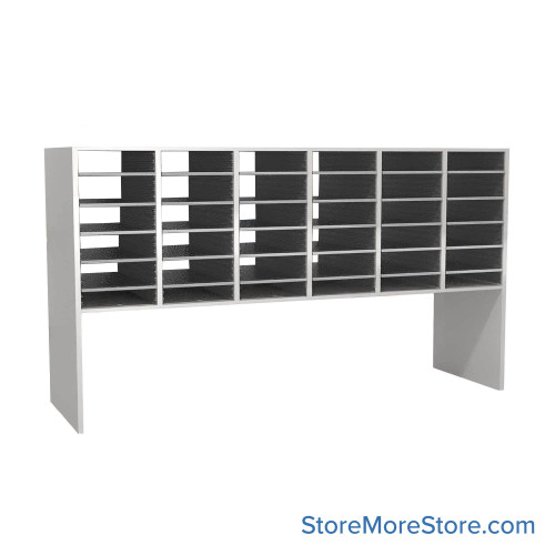 Legal Size Mail Sorter, 71.5" W x 42" H, 24" Sorting Height, Laminate Sorter Back, 18" Closed Back Riser