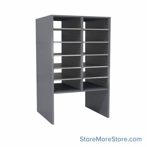 Legal Size Mail Sorter, 24.75" W x 42" H, 30" Sorting Height, Laminate Sorter Back, 12" Open Back Riser