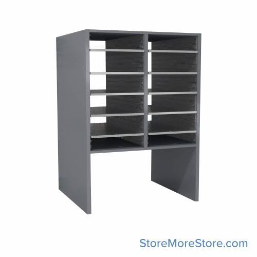 Legal Size Mail Sorter, 24.75" W x 36" H, 24" Sorting Height, Plexiglass Sorter Back, 12" Open Back Riser