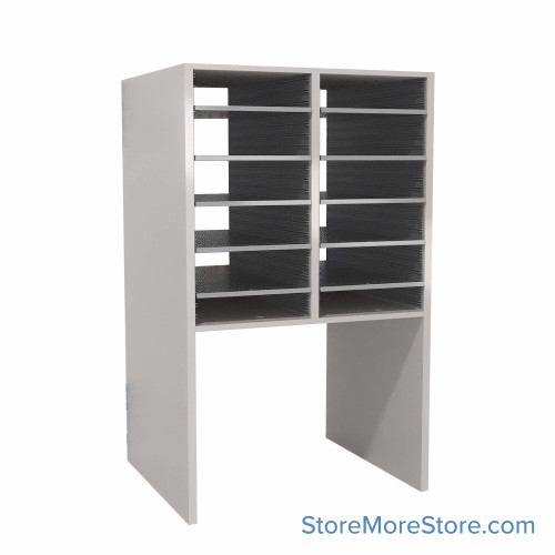 Legal Size Mail Sorter, 24.75" W x 42" H, 24" Sorting Height, Plexiglass Sorter Back, 18" Closed Back Riser