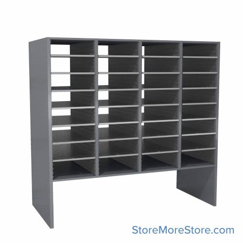 Legal Size Mail Sorter, 48.25" W x 48" H, 36" Sorting Height, Plexiglass Sorter Back, 12" Open Back Riser