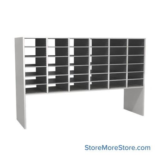 Legal Size Mail Sorter, 71.5" W x 48" H, 30" Sorting Height, Plexiglass Sorter Back, 18" Closed Back Riser