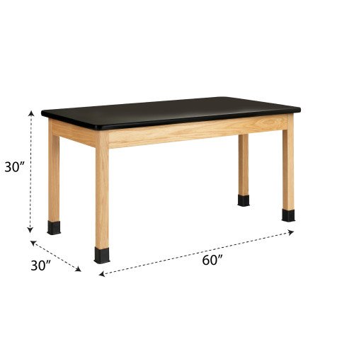 Wooden Lab Bench, 60" W x 30" D x 36" H, Black Epoxy Top, Oak Legs/Apron
